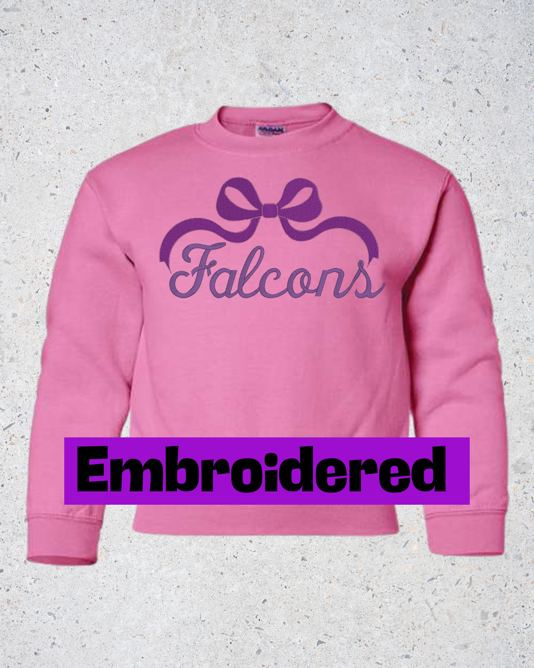 Pink Sweatshirt - Bow - Embroidered