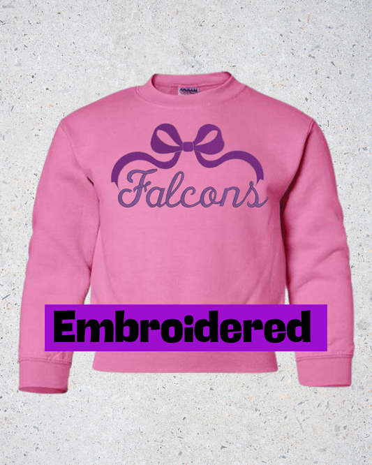 Pink Sweatshirt - Bow - Embroidered